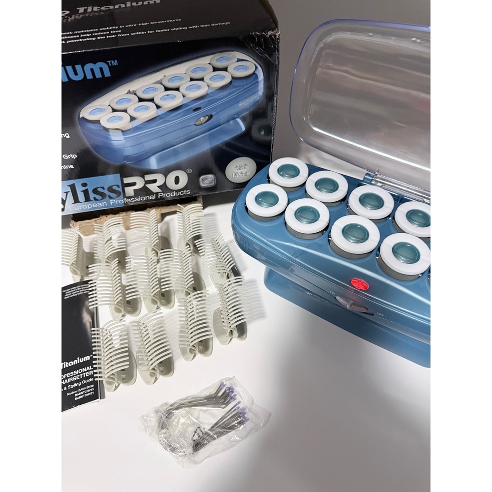 BaBylissPRO Nano Titanium 12 Roller Hairsetter Blue BABNTCHV15 Professional EUC